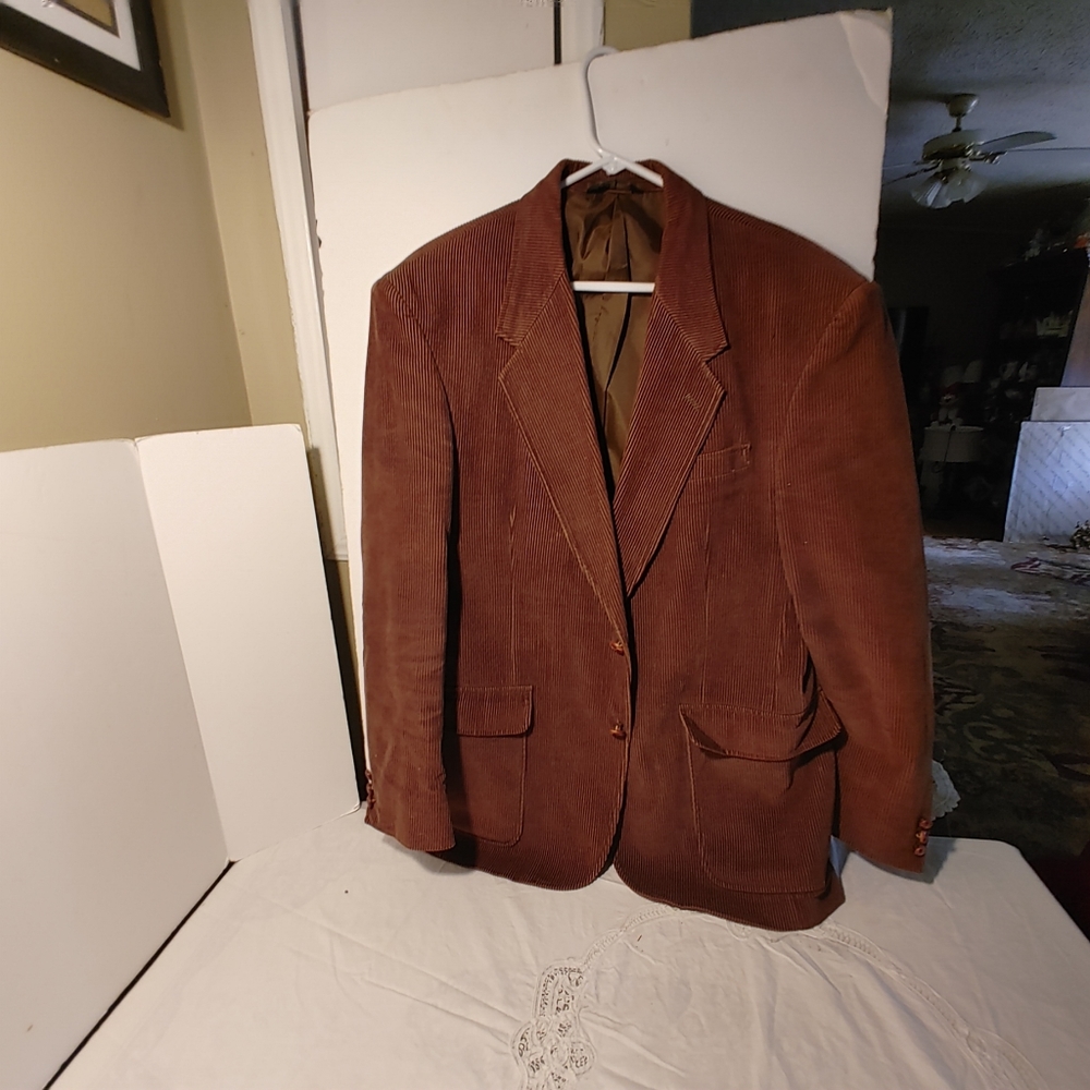 Men's Cordaroy Blazer Jacket Patch On Elbow Brown Size 40R